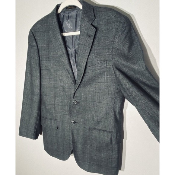 Napoli Wool Blazer Windowpane Plaid Suit Jacket 39R Gray Lined Notch Sports Coat - Picture 4 of 16